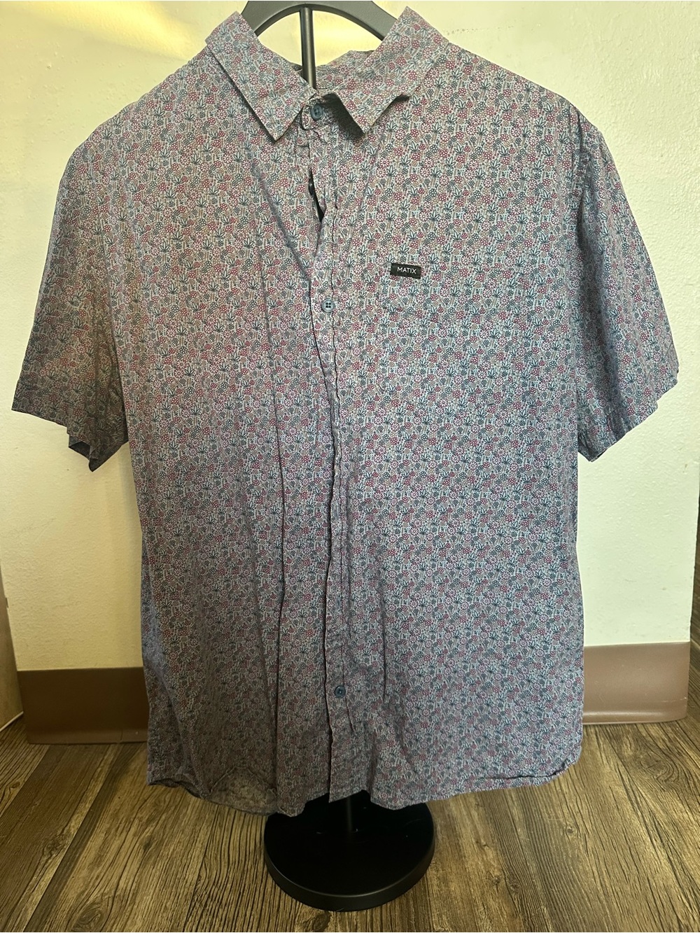 Matix Purple & Blue Short Sleeve Floral Button-Up Shirt